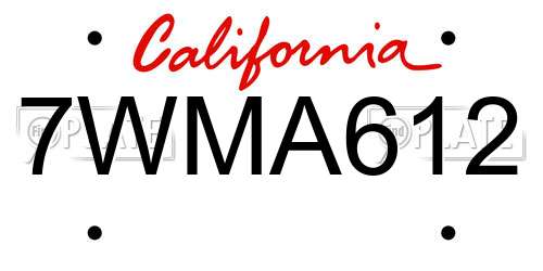 7WMA612 California License Plate
