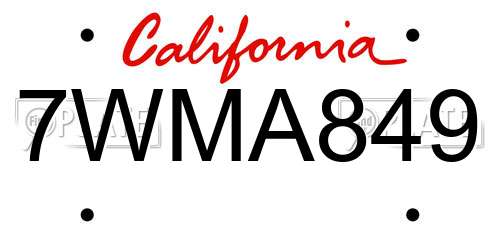 7WMA849 California License Plate