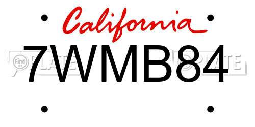 7WMB84 California License Plate