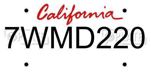 7WMD220 California License Plate