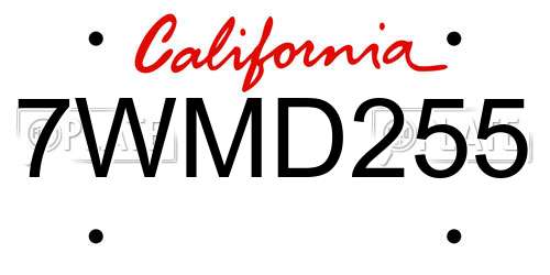 7WMD255 California License Plate