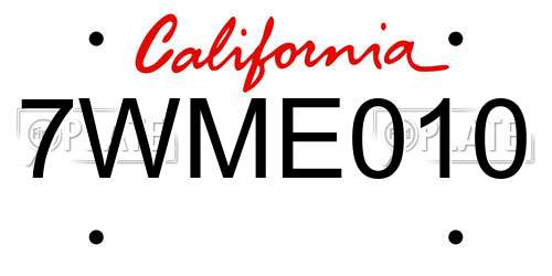 7WME010 California License Plate