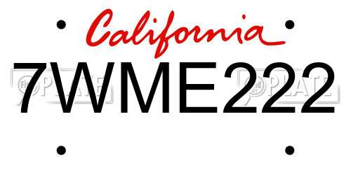 7WME222 California License Plate