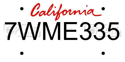 7WME335 California License Plate
