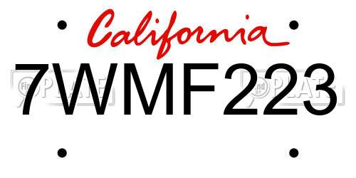 7WMF223 California License Plate