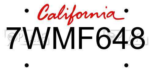 7WMF648 California License Plate
