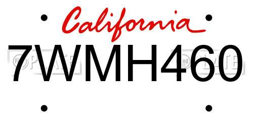 7WMH460 California License Plate