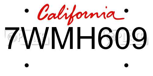 7WMH609 California License Plate