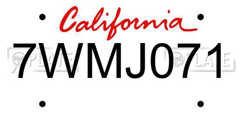 7WMJ071 California License Plate