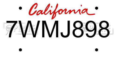 7WMJ898 California License Plate
