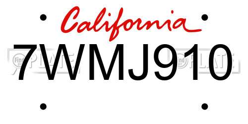 7WMJ910 California License Plate