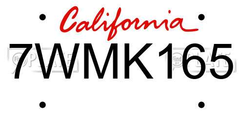 7WMK165 California License Plate
