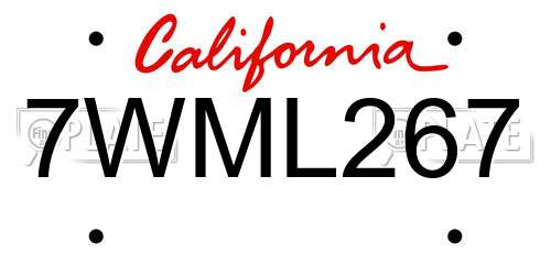 7WML267 California License Plate