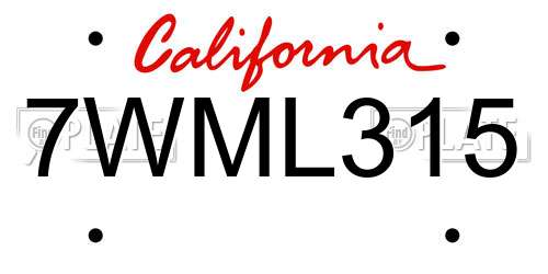 7WML315 California License Plate