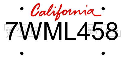 7WML458 California License Plate