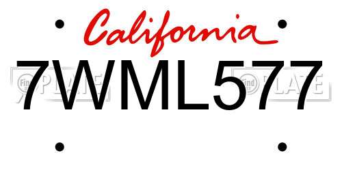 7WML577 California License Plate