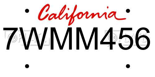 7WMM456 California License Plate