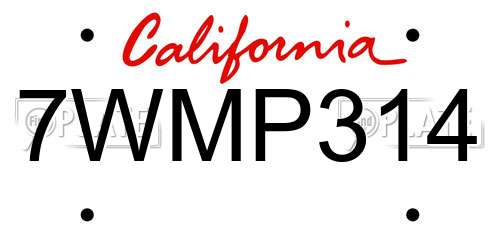 7WMP314 California License Plate