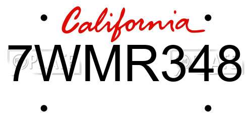 7WMR348 California License Plate