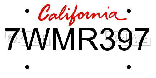 7WMR397 California License Plate