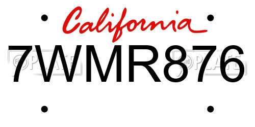 7WMR876 California License Plate
