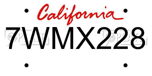 7WMX228 California License Plate