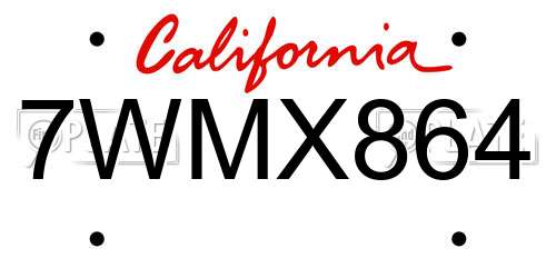 7WMX864 California License Plate