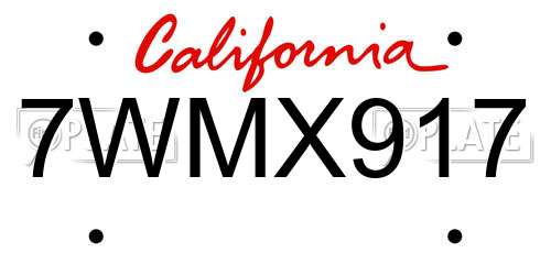 7WMX917 California License Plate
