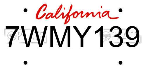 7WMY139 California License Plate