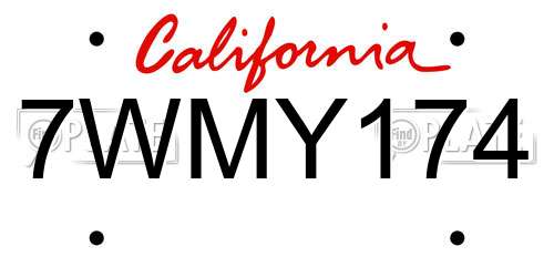 7WMY174 California License Plate