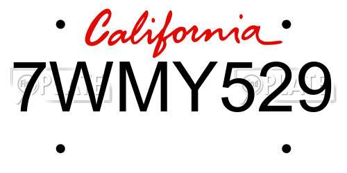 7WMY529 California License Plate