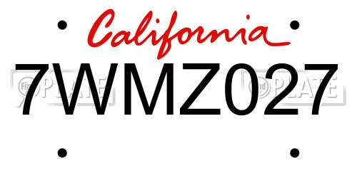 7WMZ027 California License Plate