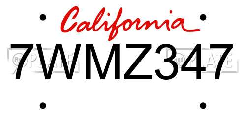 7WMZ347 California License Plate
