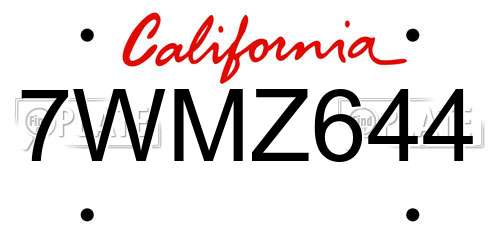 7WMZ644 California License Plate