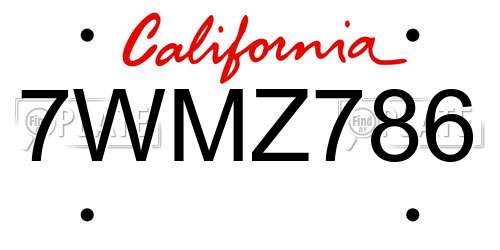 7WMZ786 California License Plate