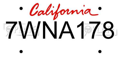 7WNA178 California License Plate