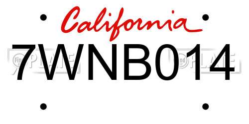 7WNB014 California License Plate
