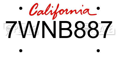 7WNB887 California License Plate