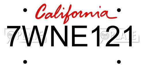 7WNE121 California License Plate