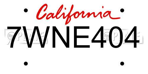 7WNE404 California License Plate