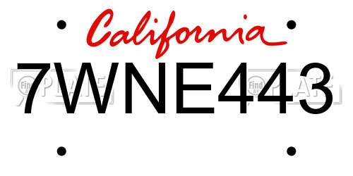 7WNE443 California License Plate
