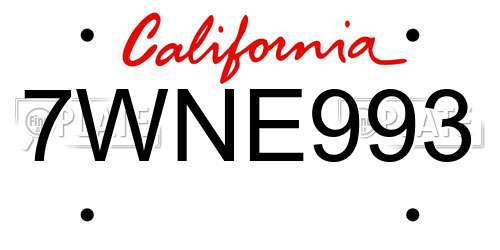 7WNE993 California License Plate