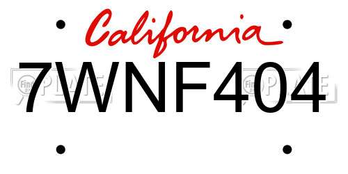 7WNF404 California License Plate