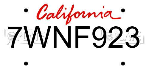 7WNF923 California License Plate