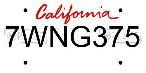 7WNG375 California License Plate