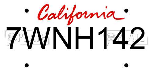 7WNH142 California License Plate