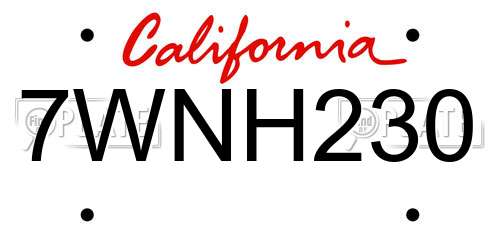7WNH230 California License Plate