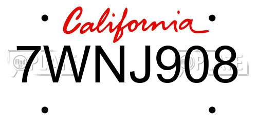 7WNJ908 California License Plate