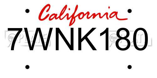 7WNK180 California License Plate