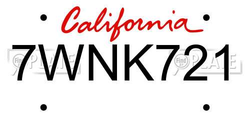 7WNK721 California License Plate